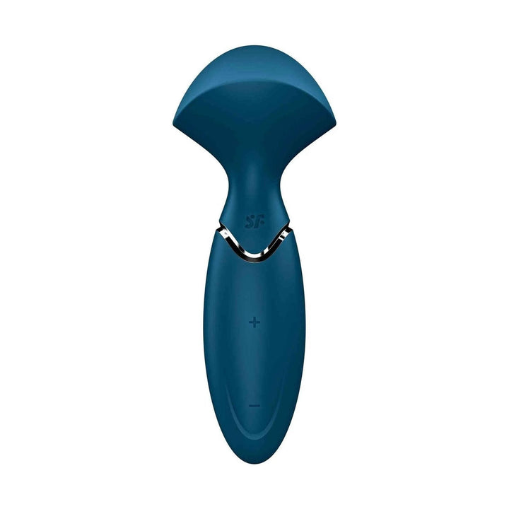 Vibratore a bastone Mini Wand-er blu Satisfyer testa a ventaglio e anello cromato