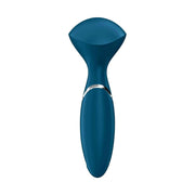 Vibratore a bastone Mini Wand-er blu Satisfyer finitura morbida su sfondo bianco