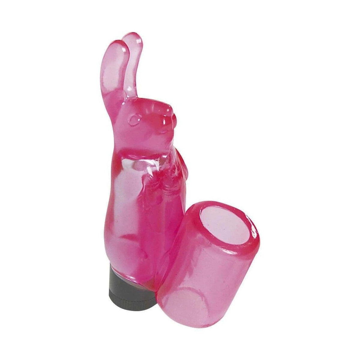 Vibratore dito a forma di coniglio rosa traslucido Minx con cuffia rimovibile e base nera