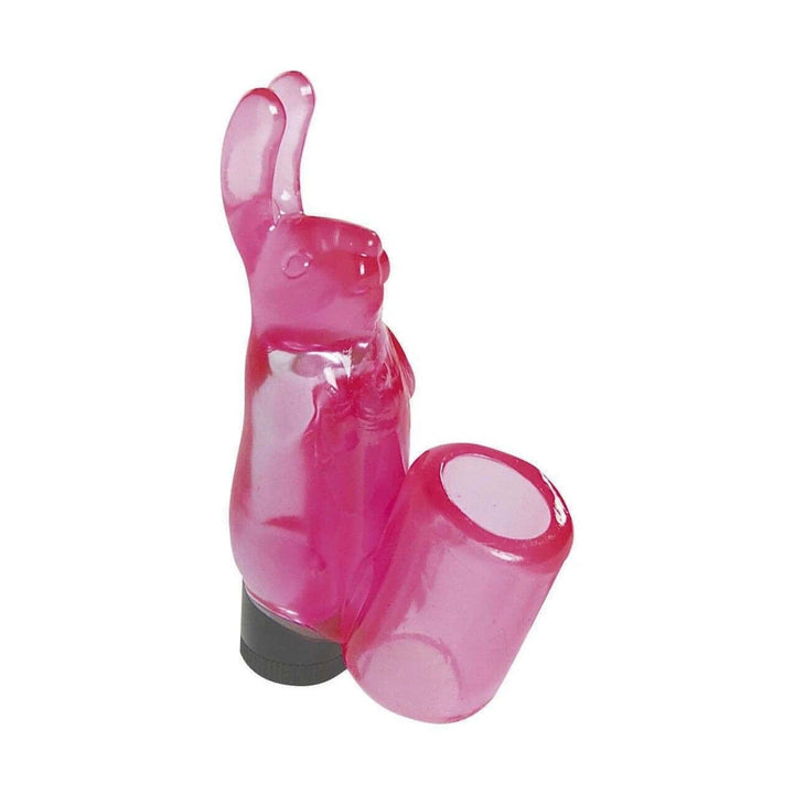 Vibratore dito a forma di coniglio rosa traslucido Minx con cuffia rimovibile e base nera