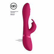 Vibratore rabbit rosa acceso Mira cavo ricarica USB e autonomia batteria