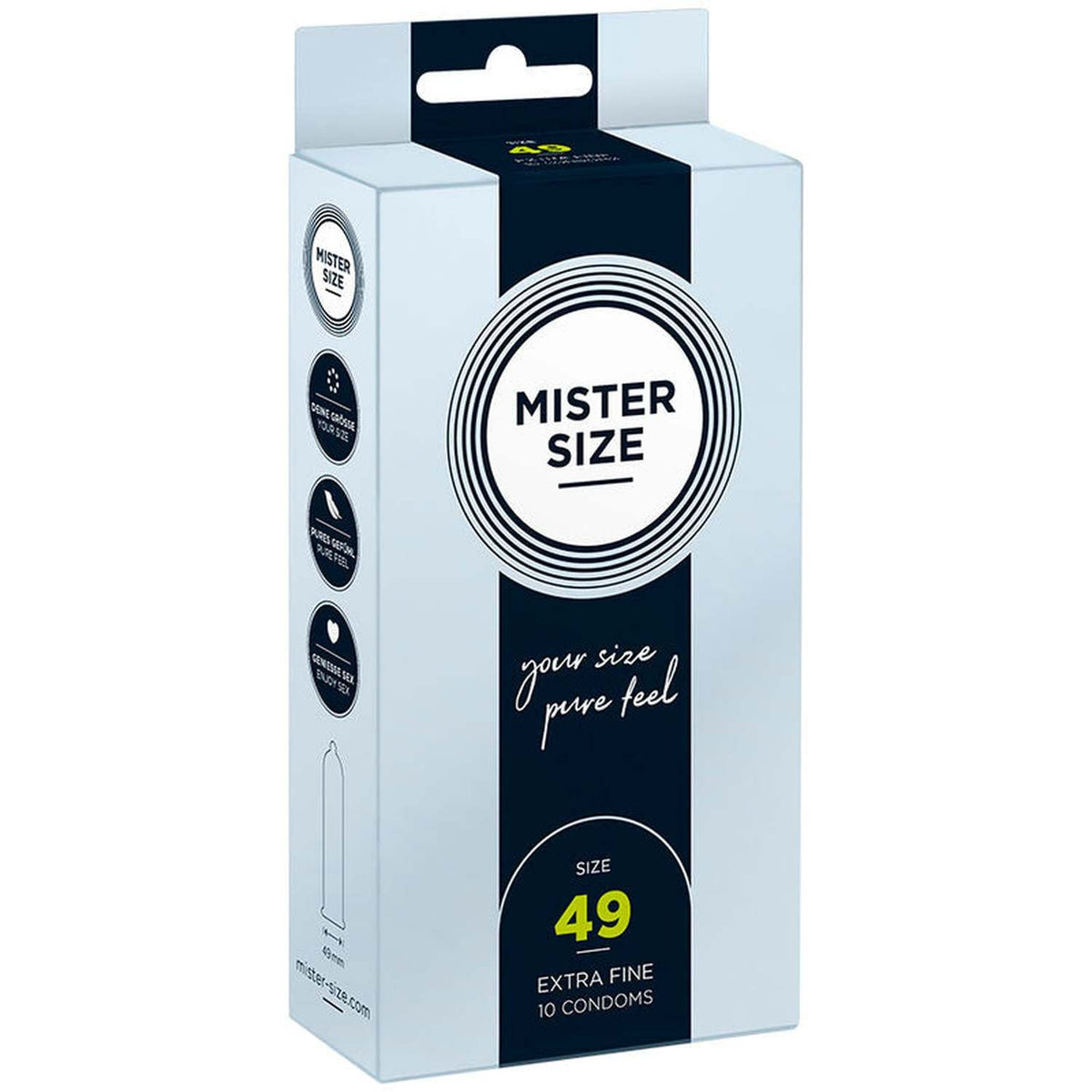 Scatola preservativi Mister Size Extra Fine 49 mm, confezione da 10