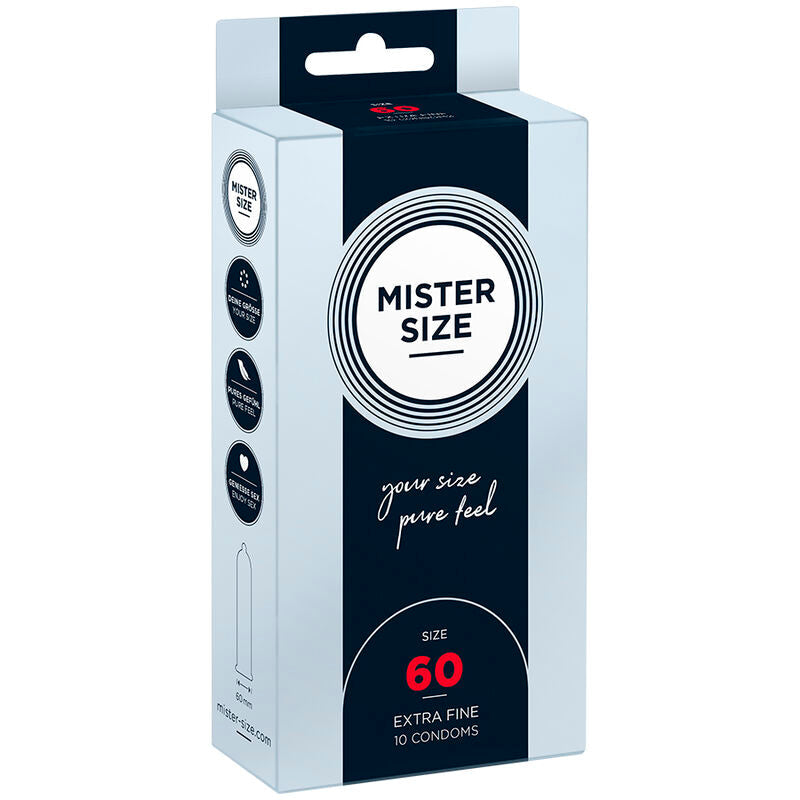 Confezione appeso Mister Size 60 mm, 10 profilattici extra fini, lattice naturale