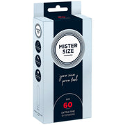 Confezione appeso Mister Size 60 mm, 10 profilattici extra fini, lattice naturale