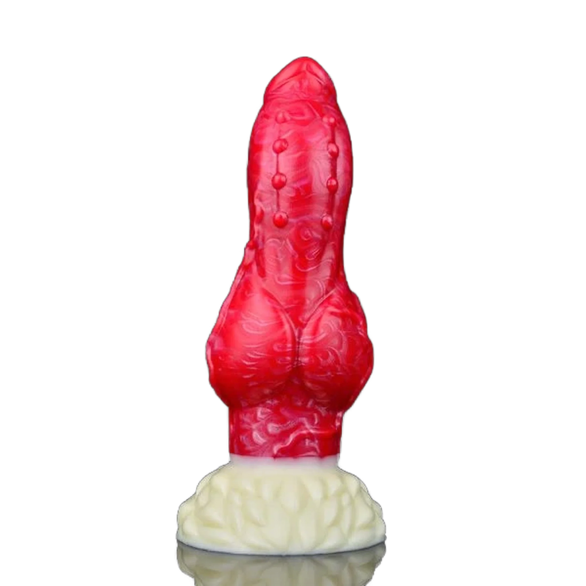 Dildo silicone rosso noduli verticali base bianca petali
