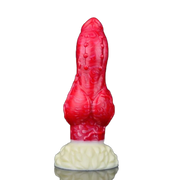 Dildo silicone rosso noduli verticali base bianca petali