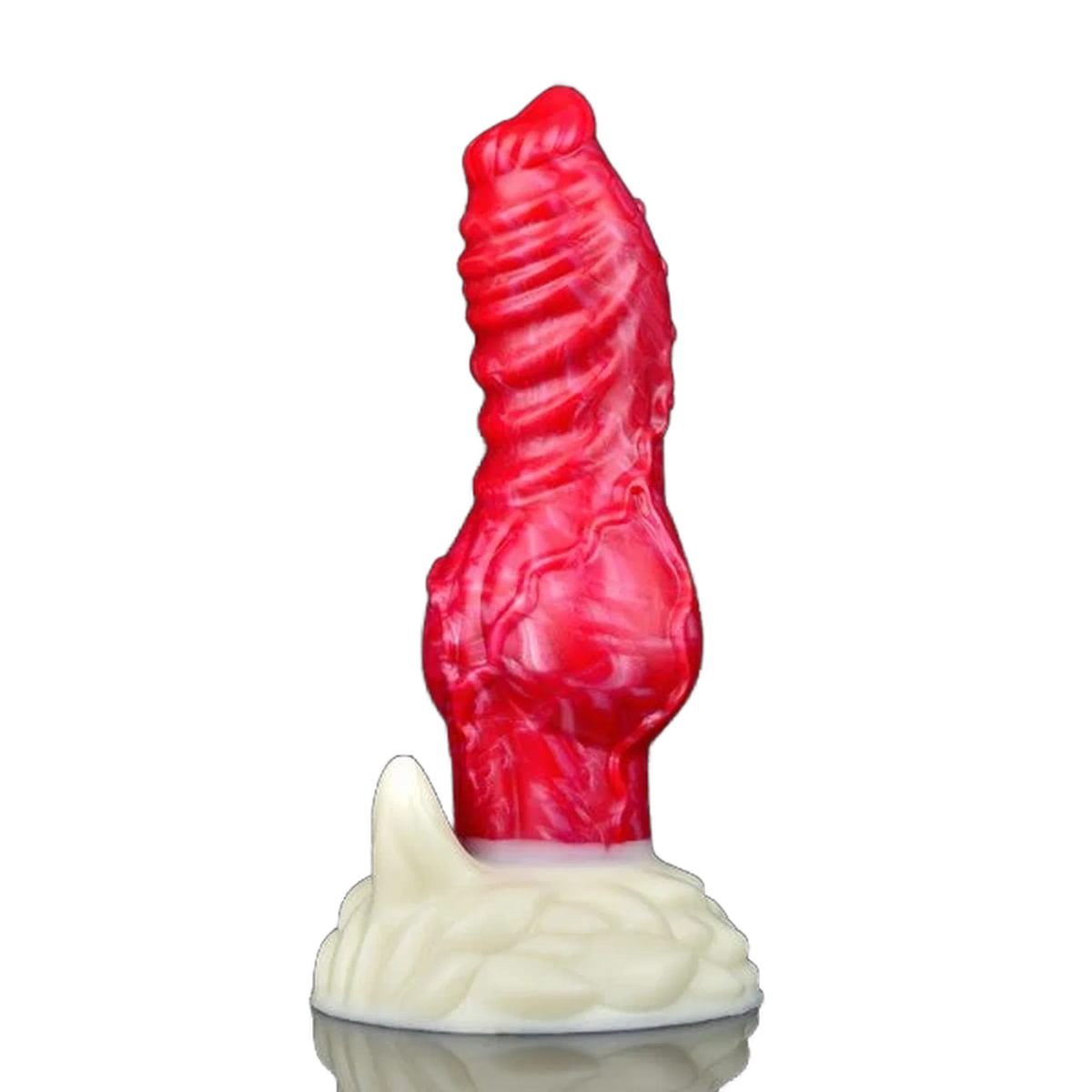Dildo silicone rosso venature base bianca crema texture drago
