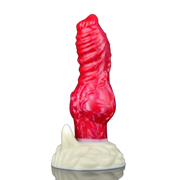 Dildo silicone rosso venature base bianca crema texture drago