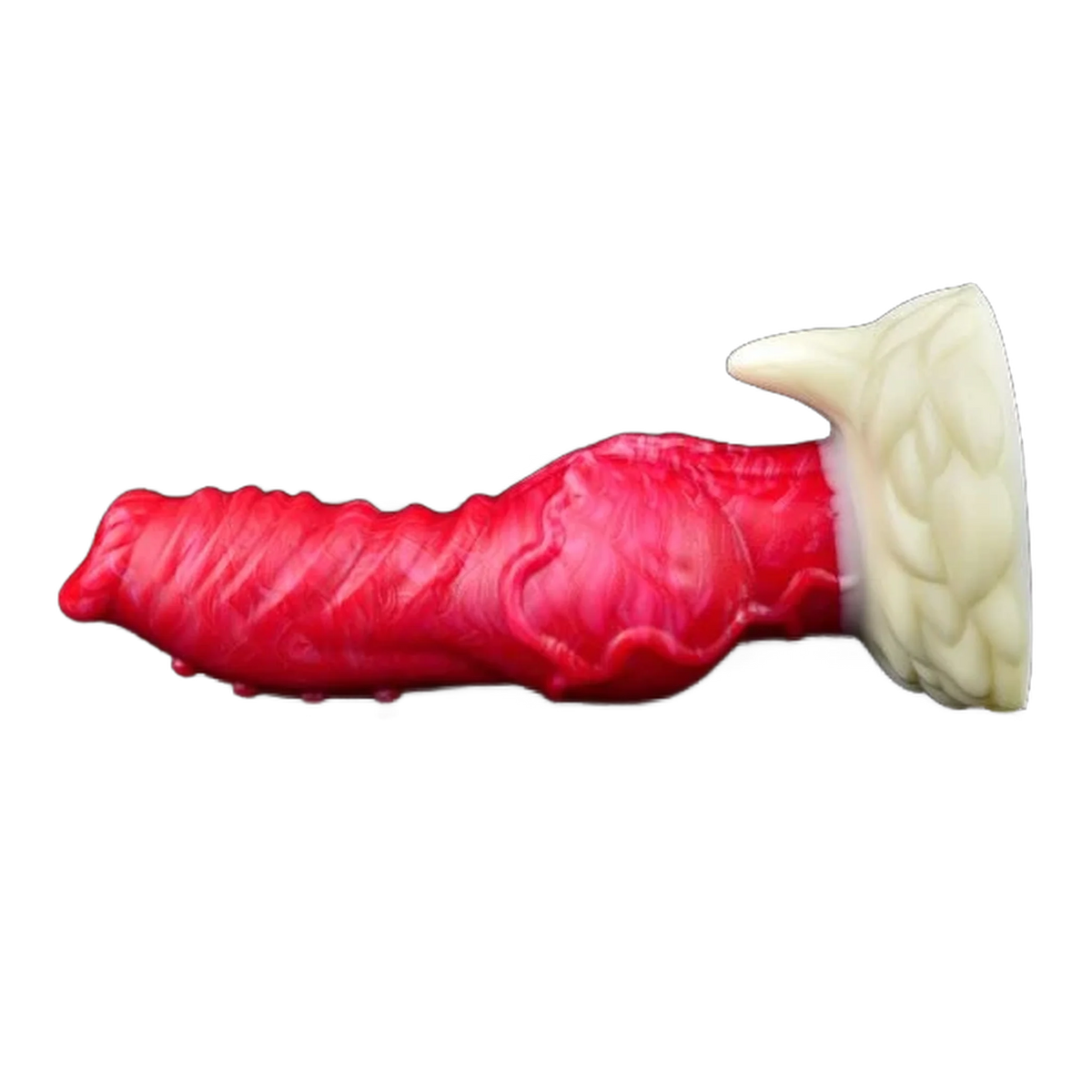Dildo silicone rosso orizzontale texture ondulate base foglia
