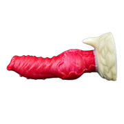 Dildo silicone rosso orizzontale texture ondulate base foglia