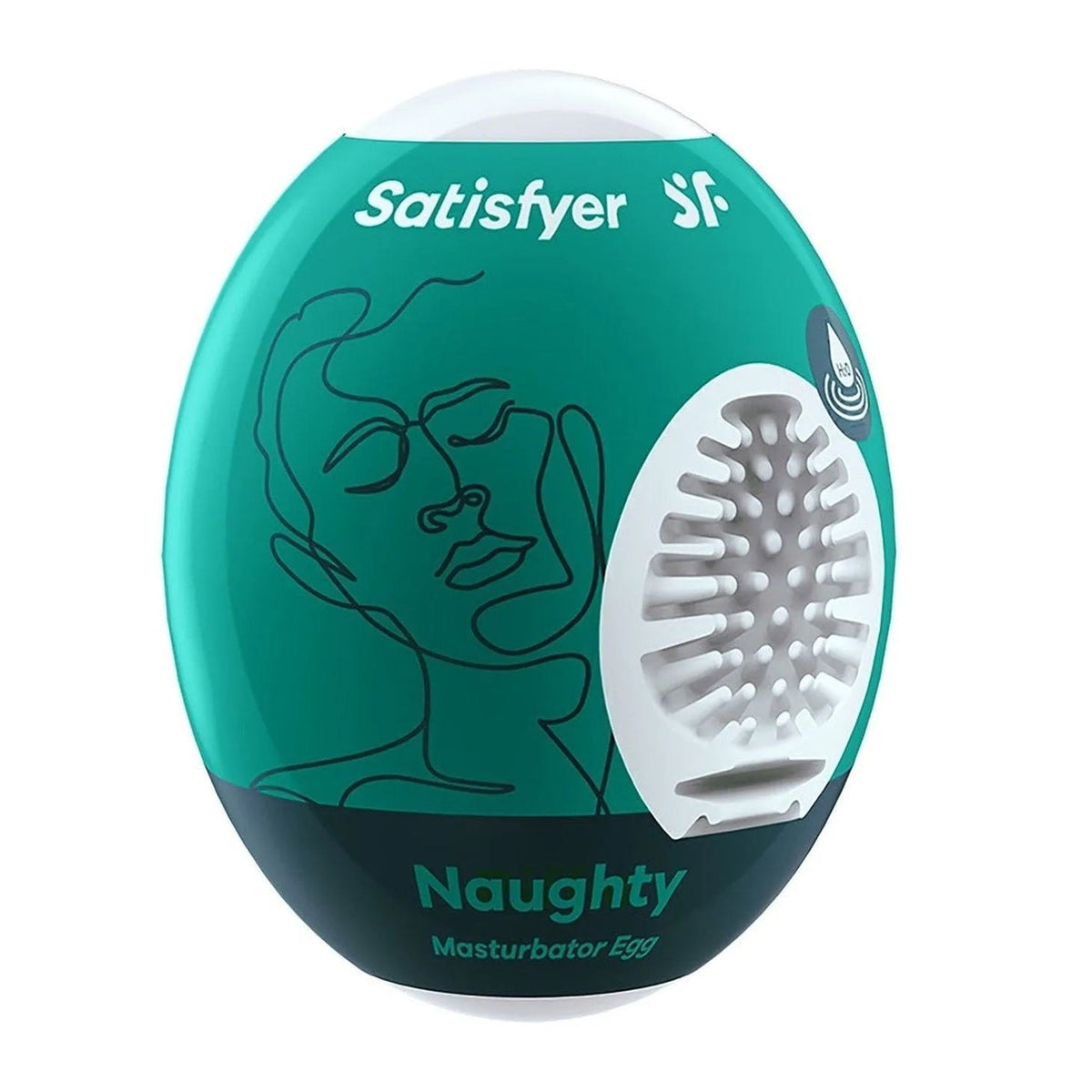 Confezione ovale verde turchese vibratore a uovo Satisfyer Naughty con lubrificante a base d'acqua