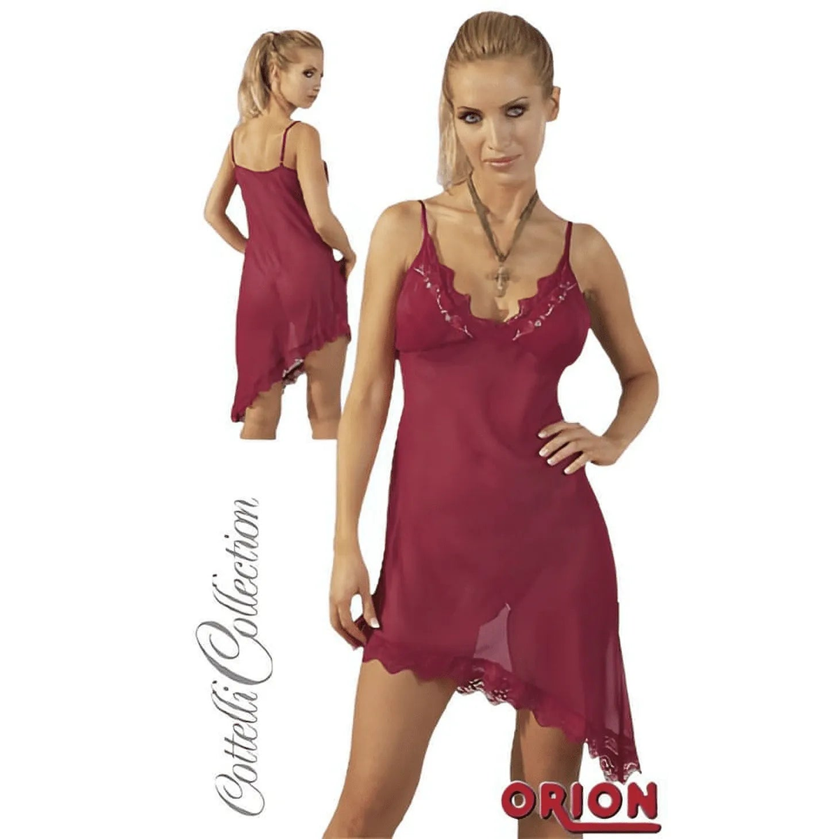 Negligé Rosso Cottelli Collection con scollo a V, pizzo e perline