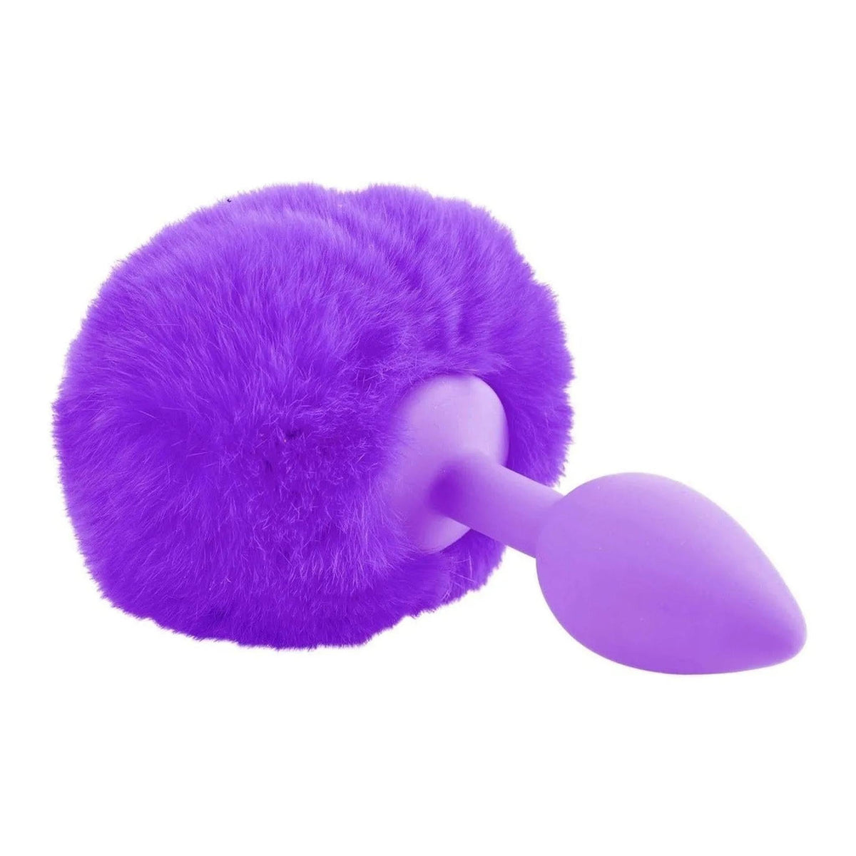 Plug anale viola Neon Bunny Tail in silicone ergonomico con coda di peluche
