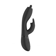 Vibratore rabbit nero in silicone opaco con punta rotante e design ergonomico