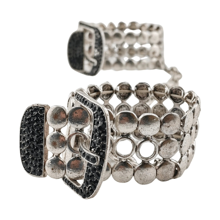 Vista laterale manette eleganti Noir Argent Elegant Os con dischi metallici e chiusura decorata