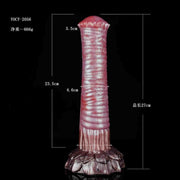 Dildo rosa Srepnia YOCY-2056 con misure grafiche, base a petali sovrapposti