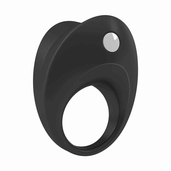 Anello vibrante nero OVO B10 in silicone morbido con pulsante argento
