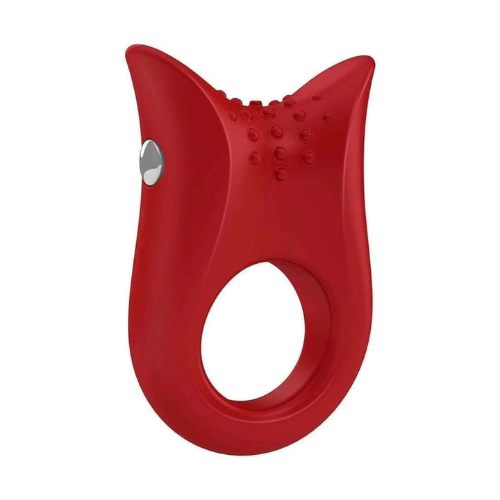 Anello vibrante OVO B2 rosso in silicone con rilievi e pulsante metallico