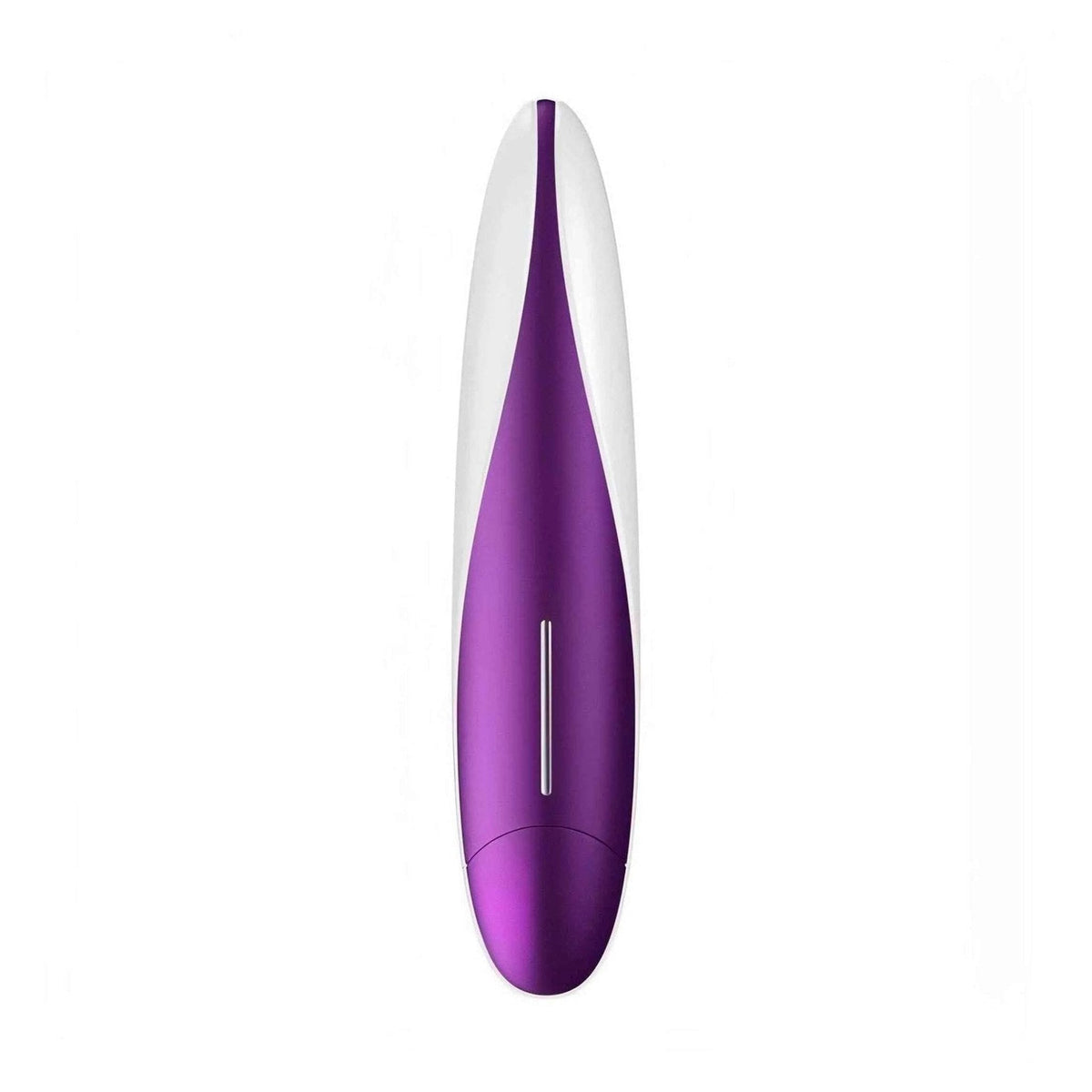 Vibratore OVO F11 bianco e viola con design affusolato e pulsante metallico