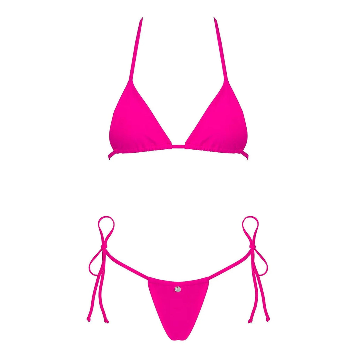Bikini intero rosa acceso Obsessive Bella Vista in vista piatta con bottone centrale slip