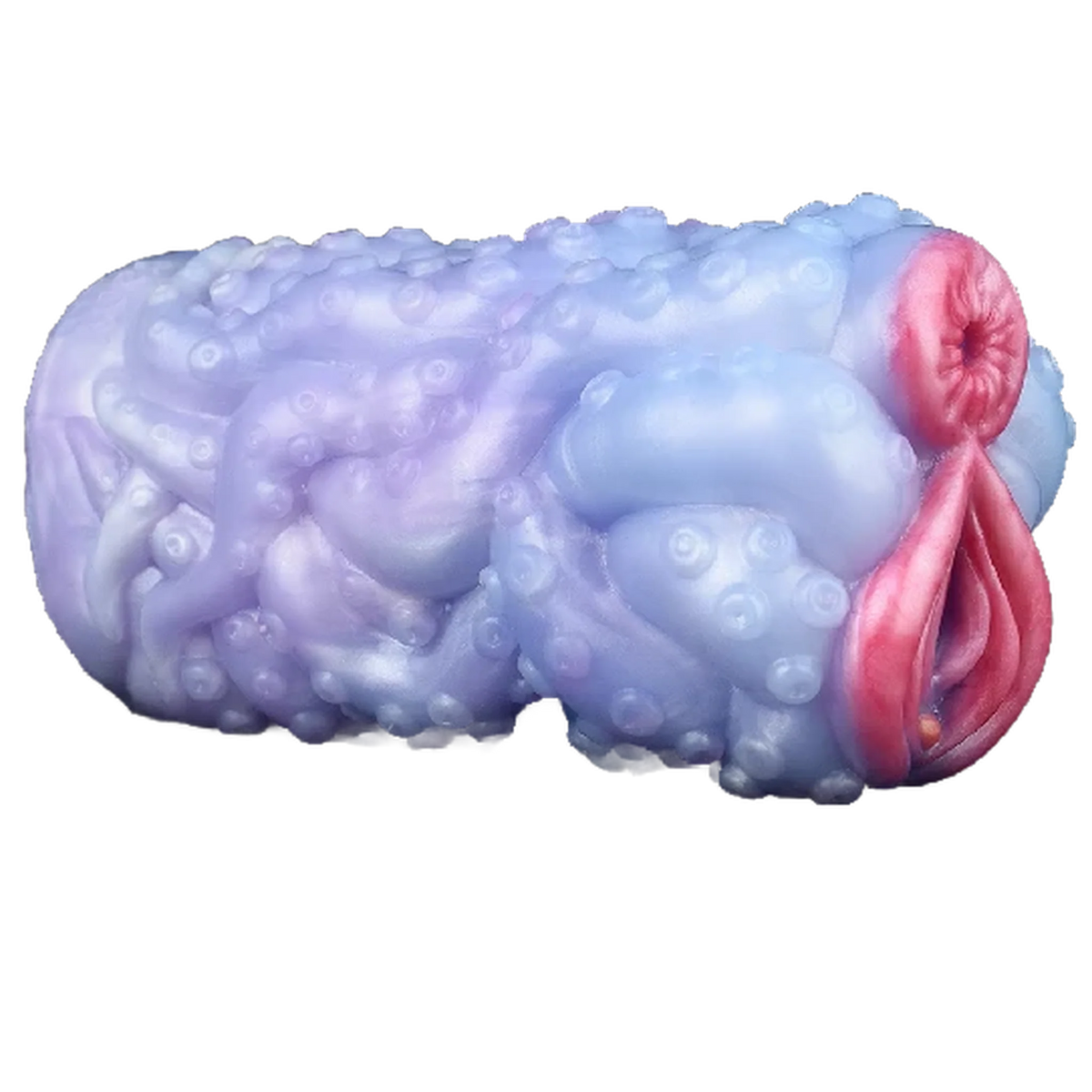 Vista laterale orizzontale masturbatore Octopus Orana apertura anatomica rosa e superficie tentacolare