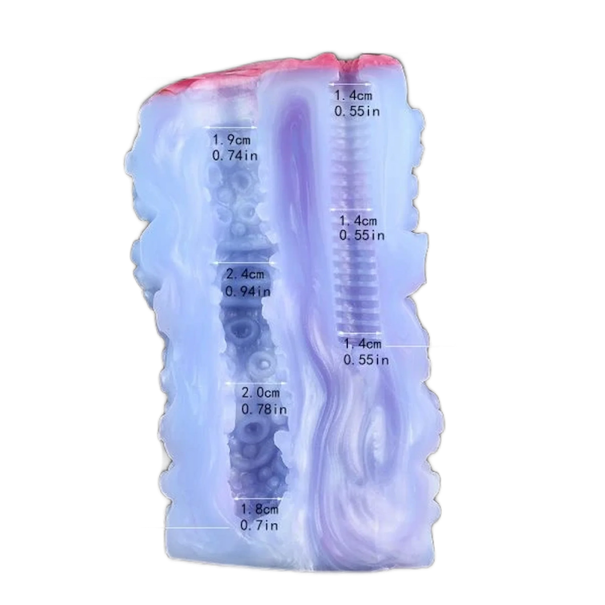 Sezione trasversale masturbatore Octopus Orana canali interni a spirale e texture circolare