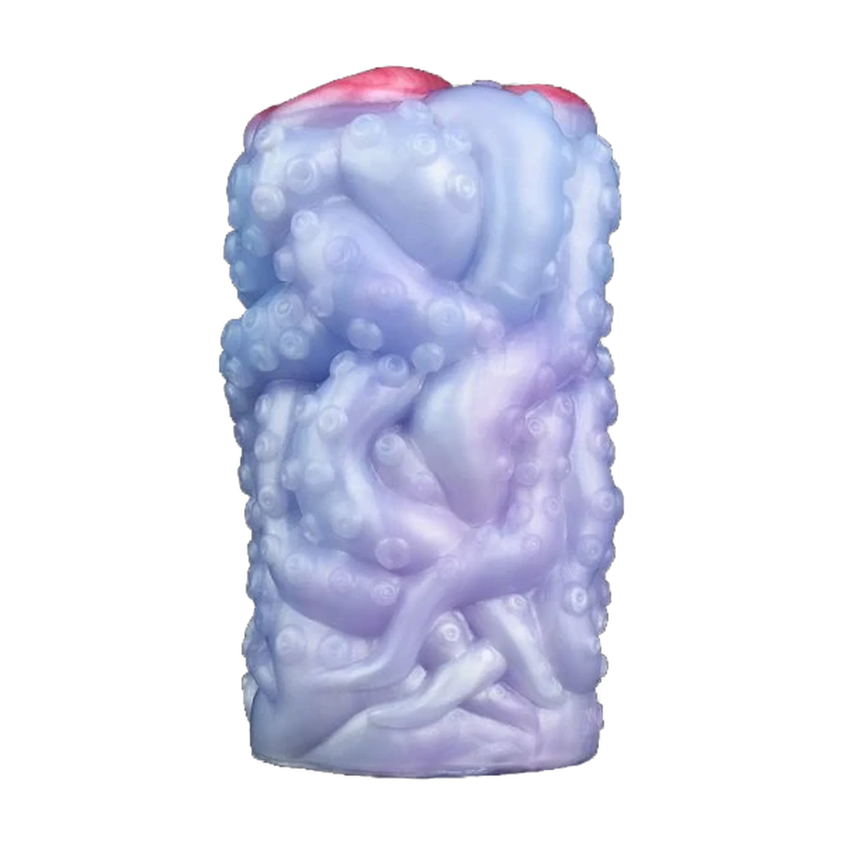 Vista frontale verticale masturbatore Octopus Orana silicone lucido blu-lavanda con ventose