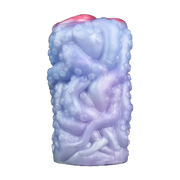 Vista frontale verticale masturbatore Octopus Orana silicone lucido blu-lavanda con ventose