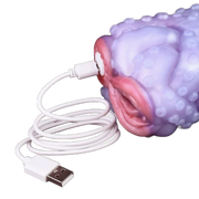 Otturatore masturbatore Octopus Orana con cavo USB collegato all'apertura rosa per vibrazione
