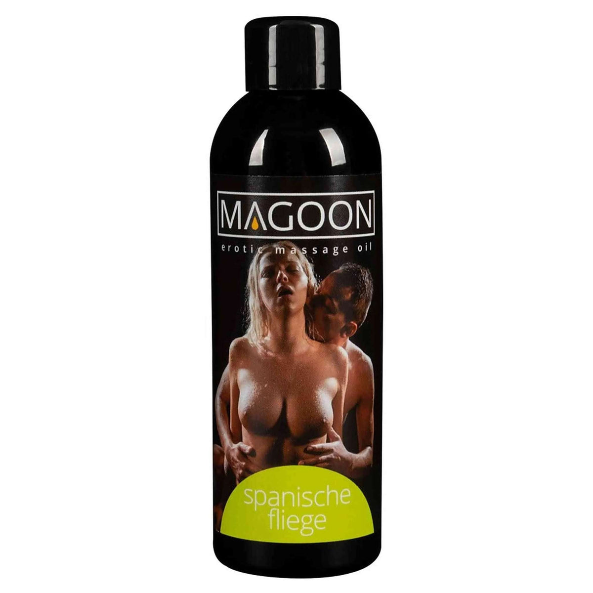 Olio massaggio erotico Magoon Spanish Fly 100 ml frontale coppia nuda etichetta verde