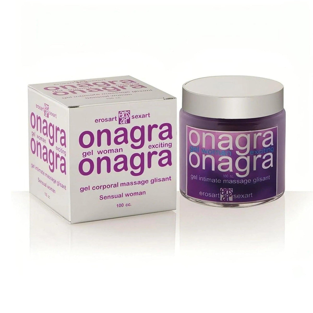Gel massaggio intimo Onagra Woman viola 100cc con confezione e barattolo