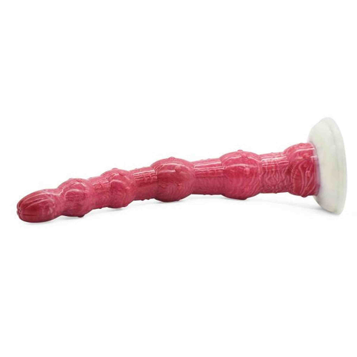 Dildo rosso Optimus Kiara orizzontale con base circolare bianca opaca