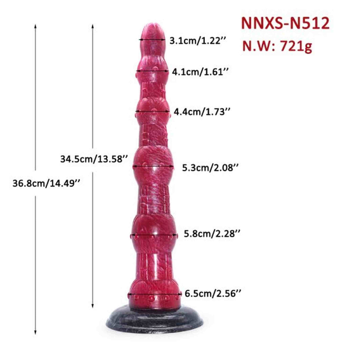 Dildo rosso Optimus Kiara dimensioni 36.8 cm codice NNXS-N512 su base nera