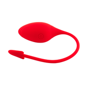 Ovetto vibrante rosso in silicone opaco con simbolo accensione e coda curva