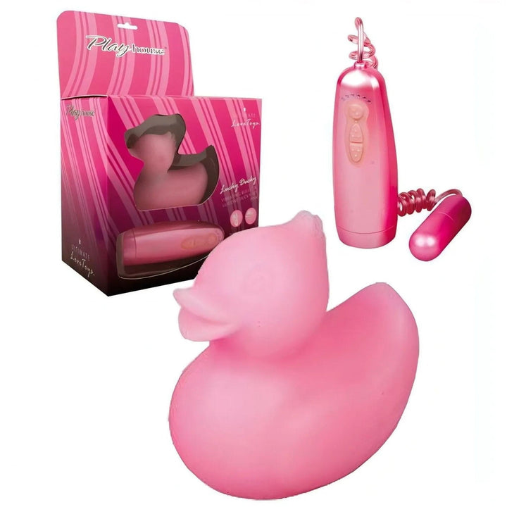 Vibratore anatroccolo rosa Playhouse Lucky Ducky con telecomando e bullet in silicone