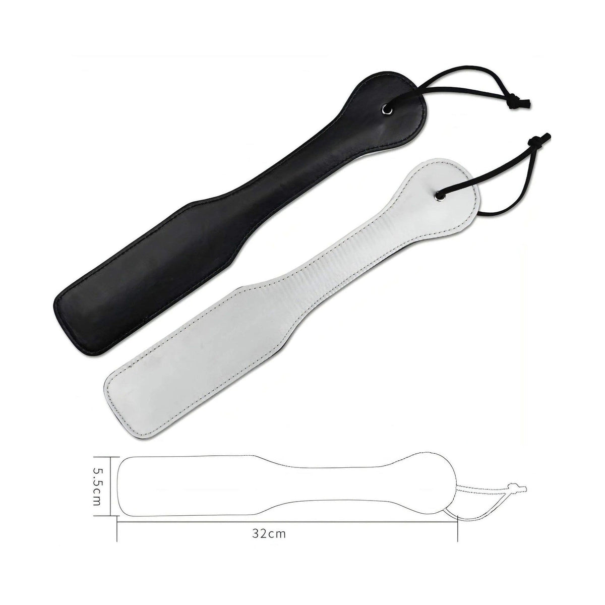 Set paddle a doppia faccia nero e argento con misure tecniche 32 cm