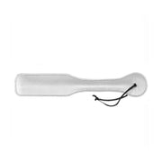 Paddle BDSM nero e argento vista frontale con manico e cordino in tessuto