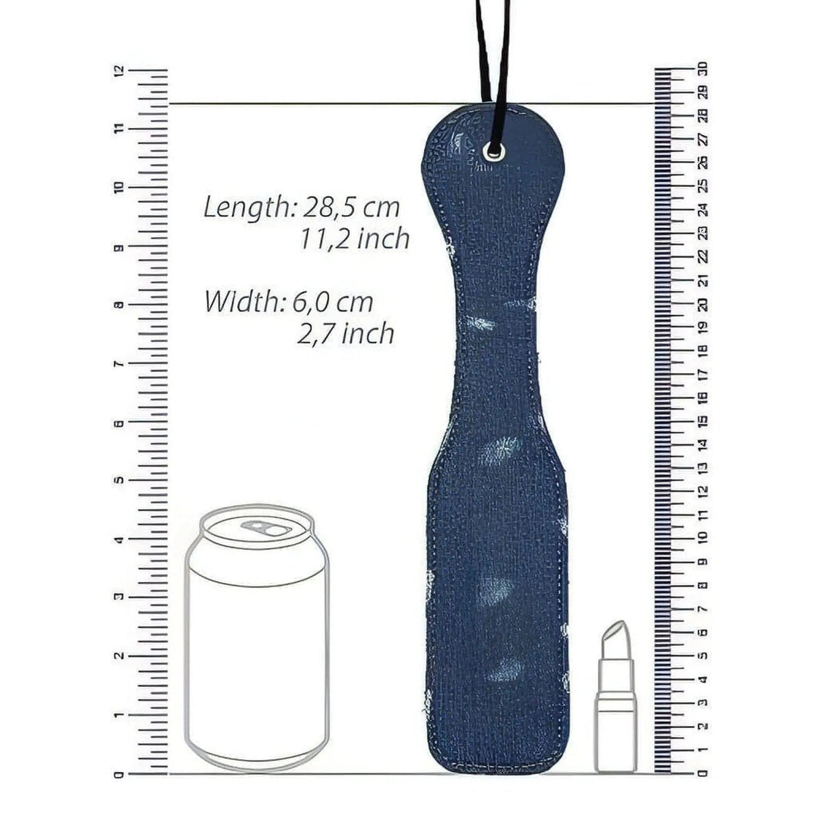 Paddle in denim blu dimensioni 28,5 cm con lattina per scala