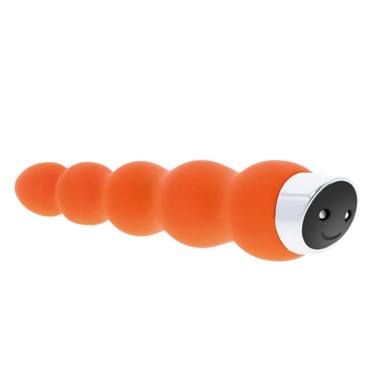 Palline anali vibranti silicone arancione ToyJoy con base cromata e volto stilizzato nero