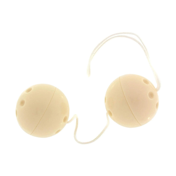 Palline vaginali DuoBalls beige in silicone liscio con cordino per esercizi Kegel