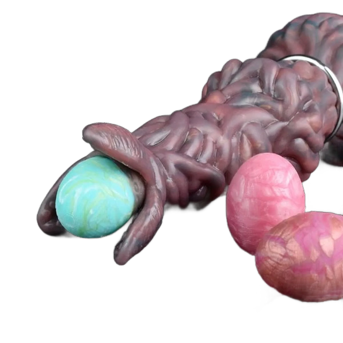 Pandora Ovipositor aperto con lobi e uova turchesi e rosa inserite