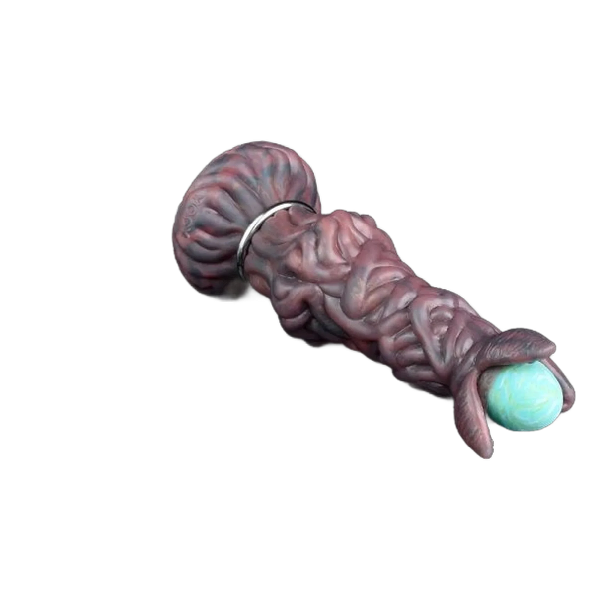 Ovipositor Pandora rosso violaceo con anello metallico e uovo turchese