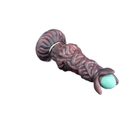 Ovipositor Pandora rosso violaceo con anello metallico e uovo turchese