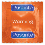 Confezione singola preservativo Pasante Warming effetto caldo colore arancione brillante