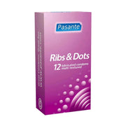 Confezione da 12 profilattici Pasante Ribs & Dots in lattice naturale con texture a coste e puntini