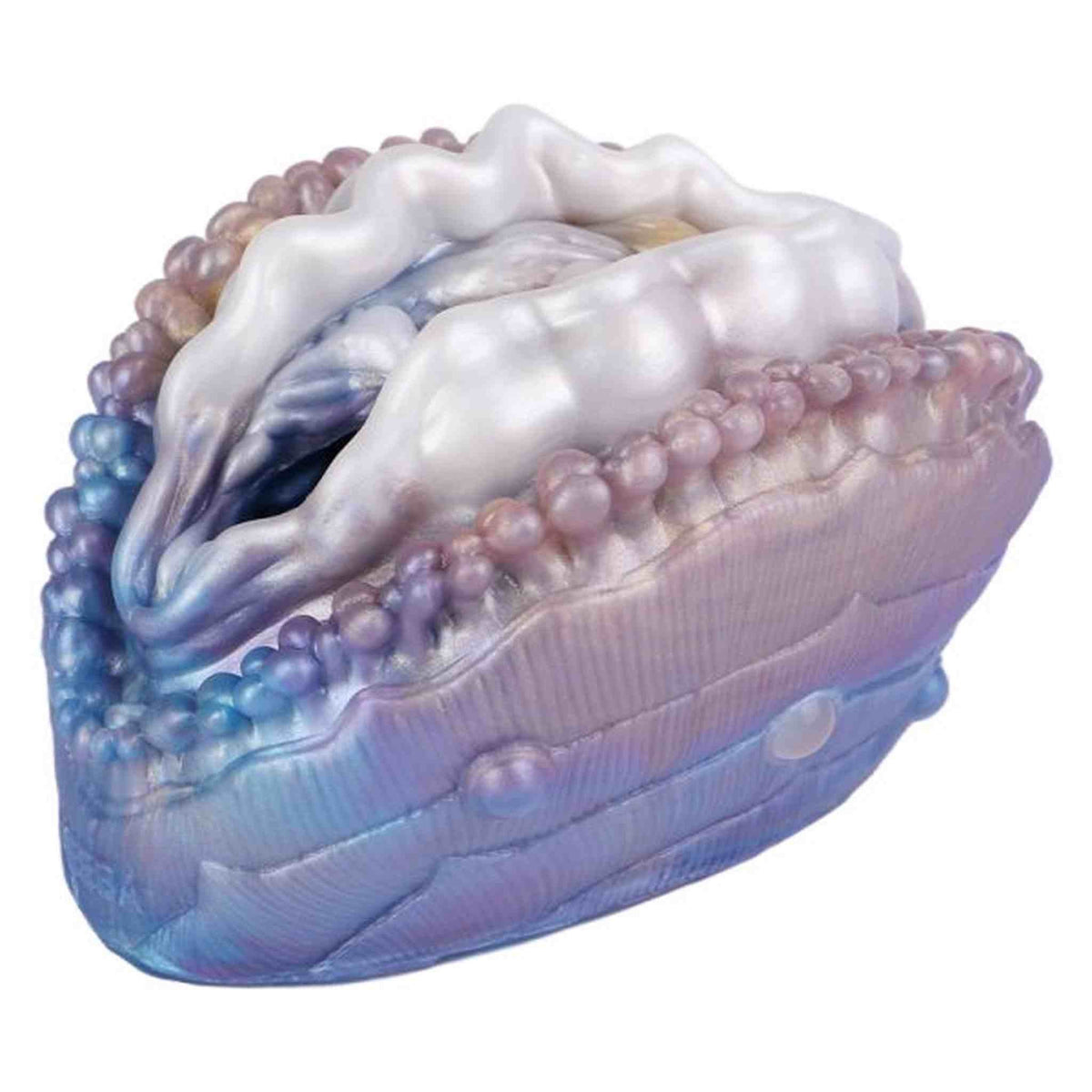 Vista angolata toy masturbatore GEEBA forma ovale silicone liquido perla con bordi sferici