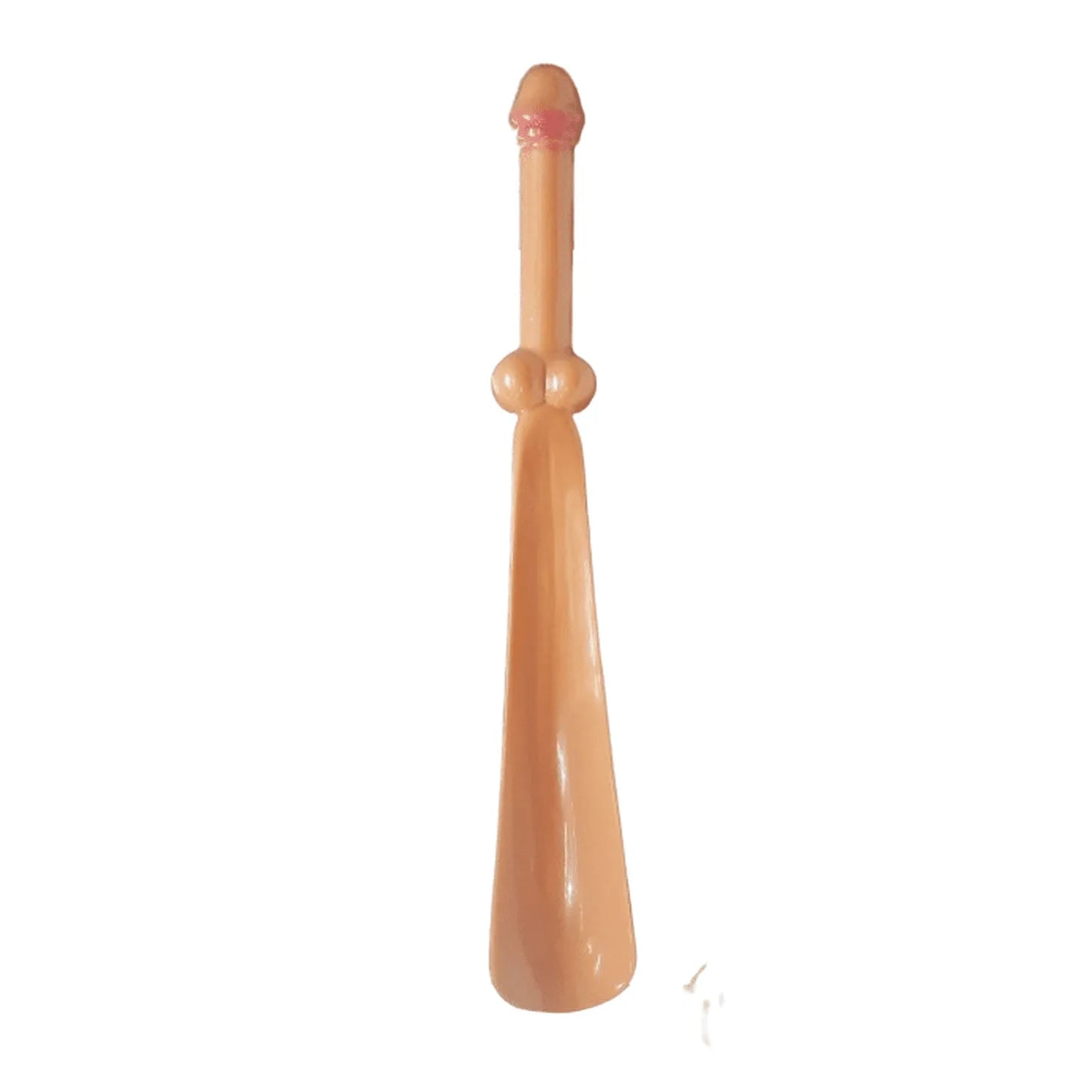 Calzascarpe a forma di pisello in plastica beige con dettagli rosa e sfere laterali