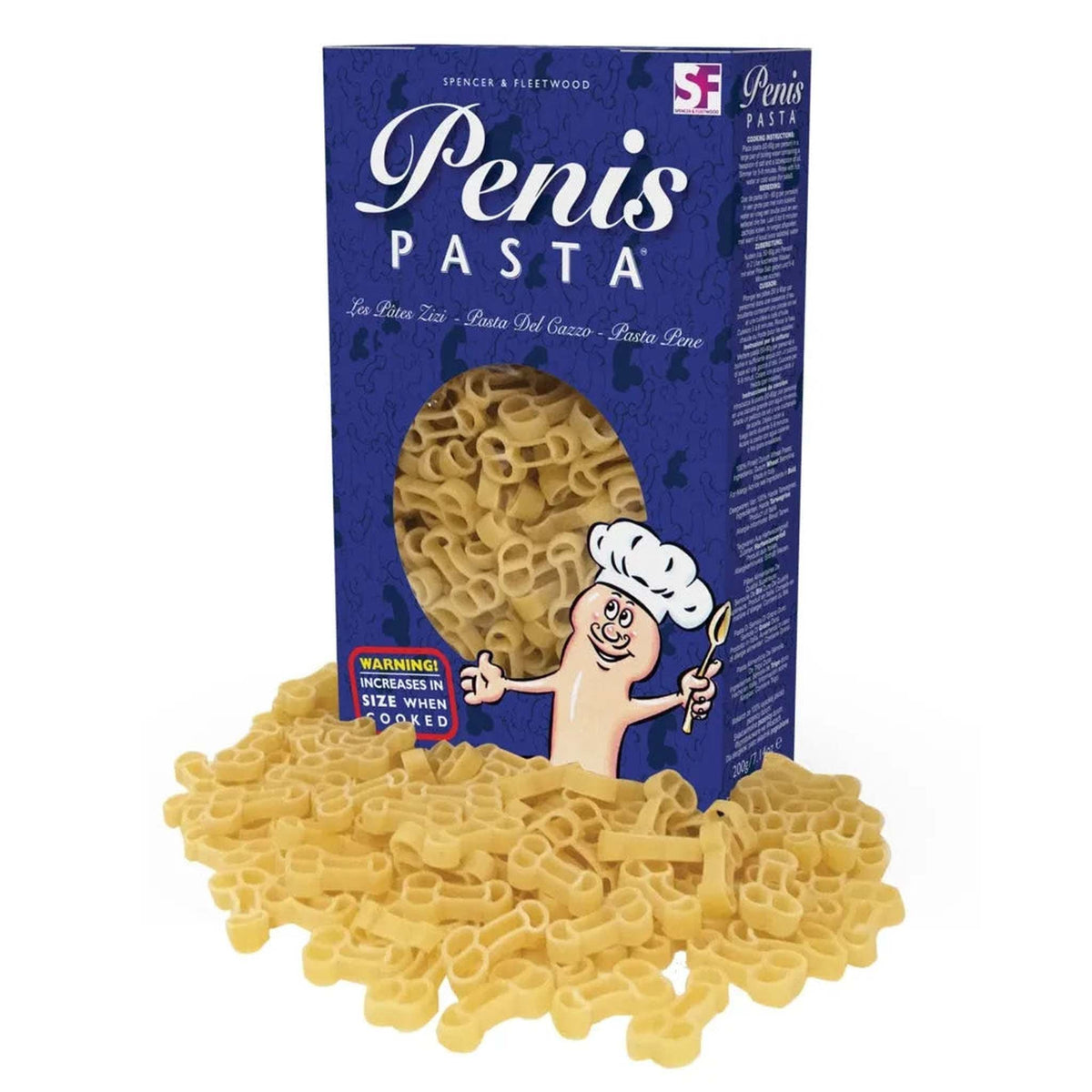 Confezione pasta Penis Pasta Spencer & Fletwood con avvertimento cottura