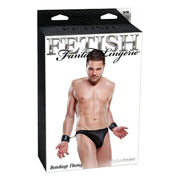 Confezione Bondage Thong nero Fetish Fantasy Lingerie con polsiere e catena per uomo taglia S/M