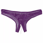 Perizoma viola rete trasparente con catena di perline bianche